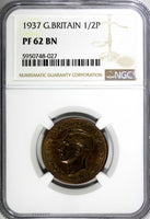 Great Britain George VI  Proof 1937 1/2 Penny NGC PF62 BN Mint-26,400 KM#844 (7)