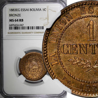 Bolivia Bronze 1883 EG ESSAI 1 Centavo NGC MS64 RB RARE KM# E2 (047)