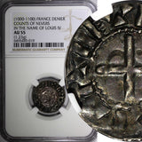 FRANCE Louis IV Silver (1000-1100) Denier Counts of Nevers NGC AU55 TOP GRADED