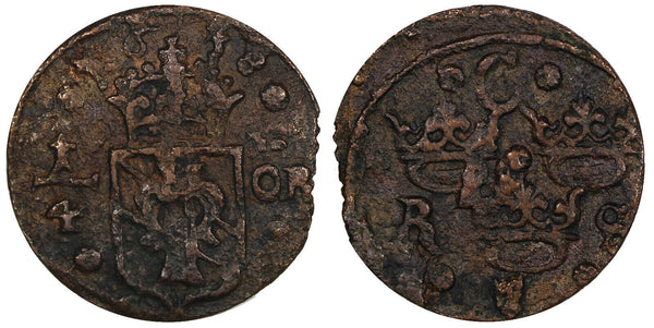 Sweden  Christina (1632-1654) Copper 1638 1/4 Öre 29.35 mm KM# 160 (20 996)