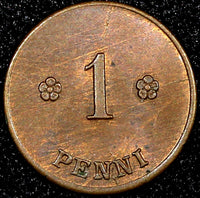 FINLAND Copper 1920 1 Penni UNC KM# 23 (23 997)