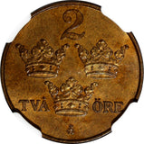 Sweden Bronze 1912 2 Öre NGC MS63 RB BETTER KEY DATE Mintage-445,750 KM# 778 (3)