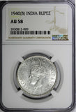 India-British George VI Silver 1940 (B) Rupee NGC AU58 Mint Luster KM# 556 (009)