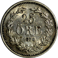 SWEDEN Oscar II Silver 1876 ST  25 Ore XF  KM# 738 (15 570)