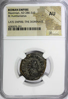 Roman Empire Maximian,AD 286-310 BI Aurelianianus /Salus feeding snake NGC AU(1)