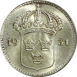 SWEDEN Gustaf V Silver 1931 G 10 Öre BU TONED KM# 780 (21 905)