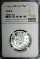 MEXICO ESTADOS UNIDOS MEXICANOS Silver 1943 M 50 Centavos NGC MS66 KM# 447 (051)