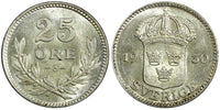 Sweden Gustaf V Silver 1930 G  25 Öre aUNC  KM# 785 (22 052)