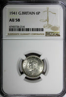 GREAT BRITAIN George VI Silver 1941 6 Pence NGC AU58  KM# 852