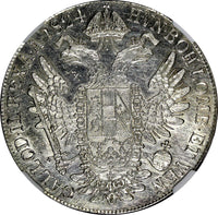 Austria Franz I Silver 1824 C 1 Taler Long Hair Prague NGC AU Details KM# 2162