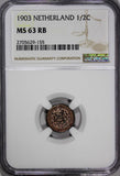 Netherlands Wilhelmina I Bronze 1903 1/2 Cent NGC MS63 RB 2 YEARS TYPE KM#133(5)