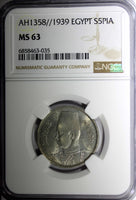 Egypt Farouk  Silver AH1358 1939 5 Piastres NGC MS63 Mint Luster KM# 366 (035)