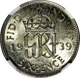 GREAT BRITAIN George VI Silver 1939 6 Pence NGC AU58  KM# 852