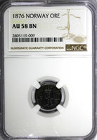 NORWAY Oscar II Bronze 1876 1 Ore NGC AU58 BN Lion 1ST DATE FOR TYPE KM# 352