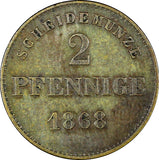 German States SAXE-MEININGEN Georg II 1868 2 Pfennig Mintage-240,000 KM# 174 (8)