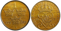 SWEDEN Gustaf V Bronze 1937 1 Öre  BU COIN KM# 777.2 (21 918)