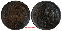 Mexico SECOND REPUBLIC Copper 1886/1 Mo 1 Centavo  SCARCE OVERDATE KM# 391.6 (8)