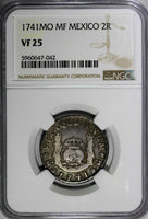 Mexico SPANISH Philip V Silver 1741 Mo MF 2 Reales NGC VF25  KM# 84  (042)