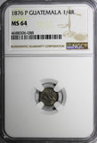 Guatemala Silver 1876 P 1/4 Real NGC MS64 Nice Toning KM# 146