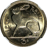Ireland Republic Copper-Nickel 1968 3 Pence NGC MS64 LAST YEAR TYPE KM# 12a (15)