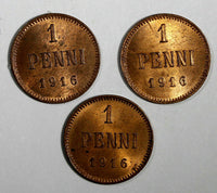 FINLAND Copper 1916 1 Penni GEM BU FULL RED TONING KM# 13 RANDOM PICK (1 COIN)