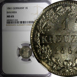 German States BAVARIA Silver 1861 1 Kreuzer NGC MS65 BU Nice Toned KM# 858 (33)