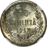Finland Nicholas II Silver 1917 S 50 Penniä Civil War Issue NGC MS65+ KM# 20 (6)