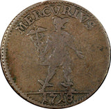 Sweden Emergency Issue Carl XII Copper 1718 1 Daler S.M. "Mercury"  KM# 361 (85)