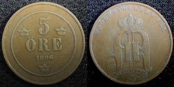 SWEDEN Oscar II (1872-1907) Bronze 1896 5 ORE Mintage-309,000  KM# 757 (23 177 )
