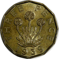 Great Britain George VI 1939 3 Pence KM# 849 (20 235)