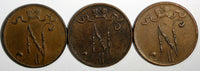 FINLAND Nicholas II Copper LOT OF 2 COINS 1915  5 Penniä KM# 15