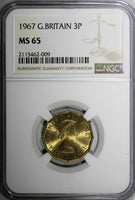 Great Britain Elizabeth II Nickel-Brass 1967 3 Pence NGC MS65 KM# 900 (009)