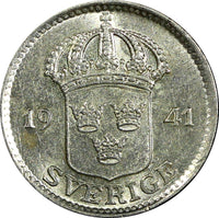 Sweden Gustaf V Silver 1941 G 25 Öre  KM# 785 (22 041)