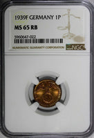 Germany-Third Reich Bronze 1939 F 1 Reichspfennig NGC MS65 RB TOP GRADED KM89(2)