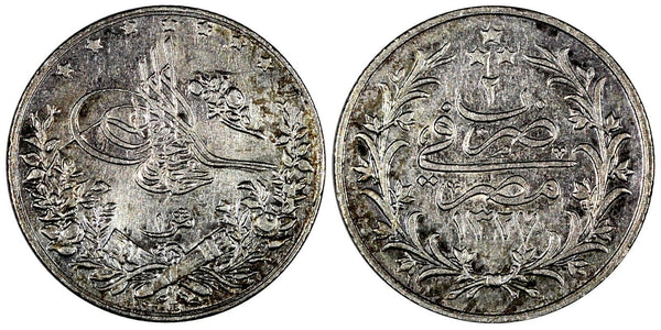Egypt Muhammad V Silver AH1327//2 (1910) 1 Qirsh Mint-251000,ch.XF KM# 305 (727)