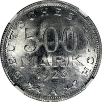 Germany - Weimar Republic Aluminum 1923 A 500 Mark NGC MS65 GEM BU KM# 36 (007)