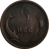 Denmark Christian IX Bronze 1898 5 Ore 27mm Key Date SCARCE aVF KM# 794.2  (672)