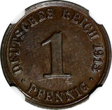 Germany - Empire 1913 A 1 Pfennig NGC MS64 BN TOP GRADED BY NGC KM# 10 (046)
