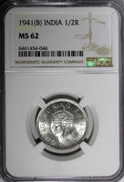 India-British George VI Silver 1941 (B) 1/2 Rupee Bombay NGC MS62 KM# 551 (046)