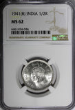 India-British George VI Silver 1941 (B) 1/2 Rupee Bombay NGC MS62 KM# 551 (046)