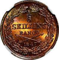 SWEDEN Oscar I Copper 1847 1/6 Skilling NGC MS64 RB NICE BU COIN KM# 656