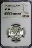 Brazil Silver 1924 2000 Reis NGC AU58 1st Date Type KM# 526 (010)
