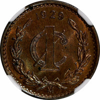 Mexico ESTADOS UNIDOS MEXICANOS Bronze 1929 Mo 1 Centavo NGC MS62 RB KM# 415