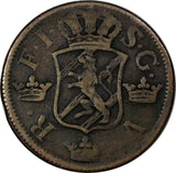 Sweden Fredrik I Copper 1749 2 Ore, S.M.Silvermynt Mintage-313,000  KM# 437