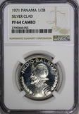 Panama Silver Glad Proof 1971 1/2 Balboa NGC PF64 CAMEO Mintage-11,000 KM12a.1
