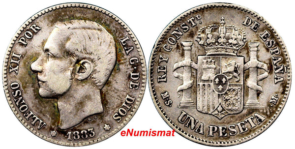 Spain Alfonso XII Silver 1883 (83) MS-M  Peseta SCARCE KM# 686 (9019)