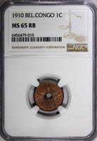 Belgian Congo Copper 1910 1 Centime NGC MS65 RB TOP GRADED BY NGC KM# 15 (010)
