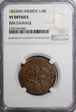 Mexico FIRST REPUBLIC Copper 1833 Mo 1/4 Real Federal  NGC VF DETAILS KM# 358(6)