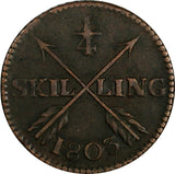 SWEDEN COPPER King Gustav IV Adolf 1803 1/4 Skilling KM# 564 (18 553)