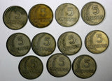 PERU Copper-Nickel LOT OF 11 COINS 1934-1941  5 Centavos  KM# 213.2
